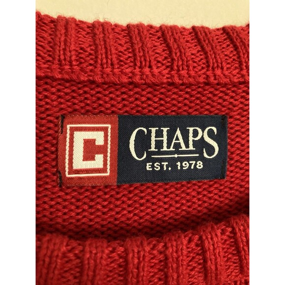 Chaps Knit Sweater Long Sleeve Crest XXL Red 100% Cotton - Picture 3 of 8